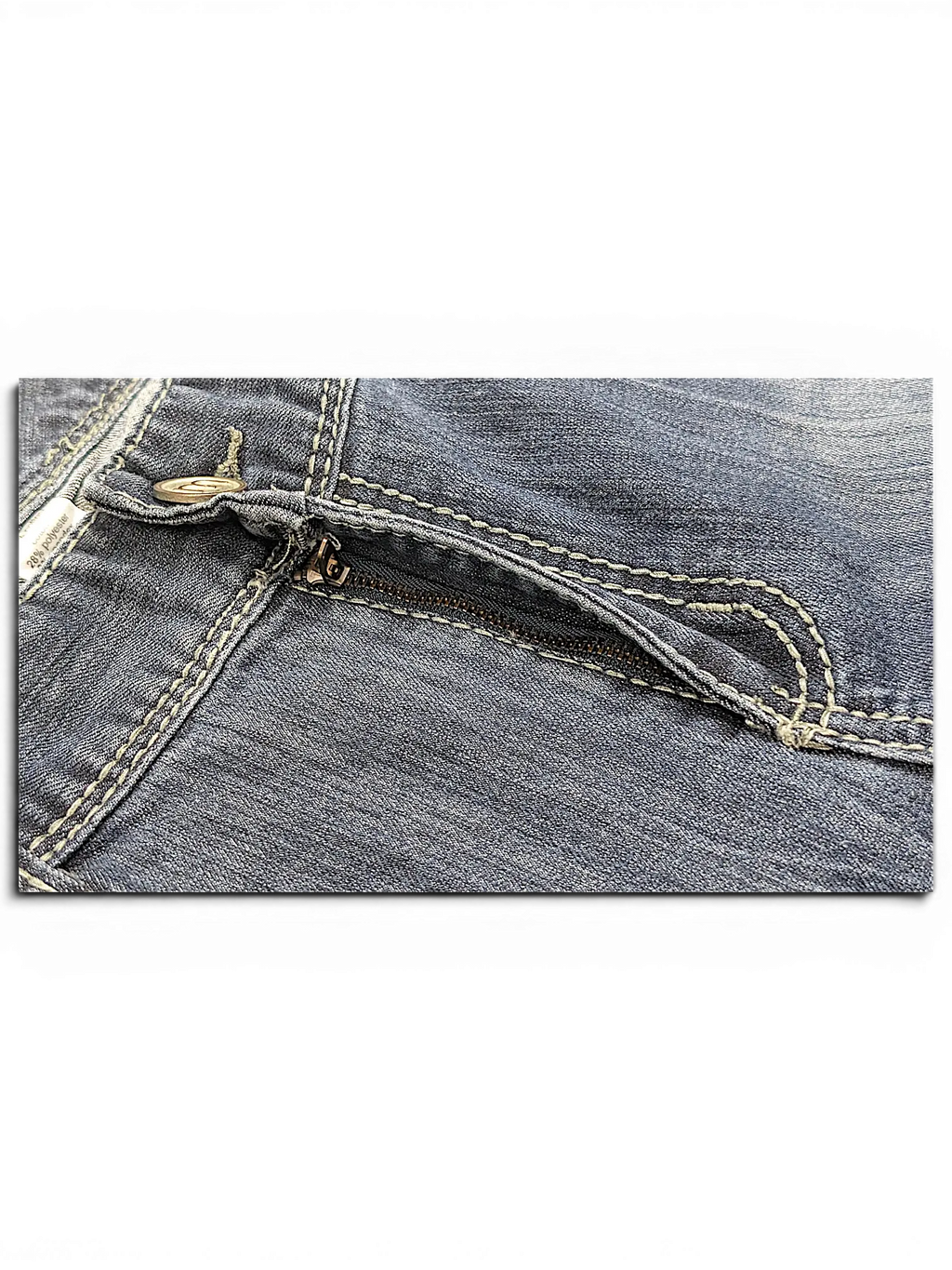 JAKE & IPI Maurices straight leg jeans featuring blue denim fabric with contrast stitching and a zippered pocket.