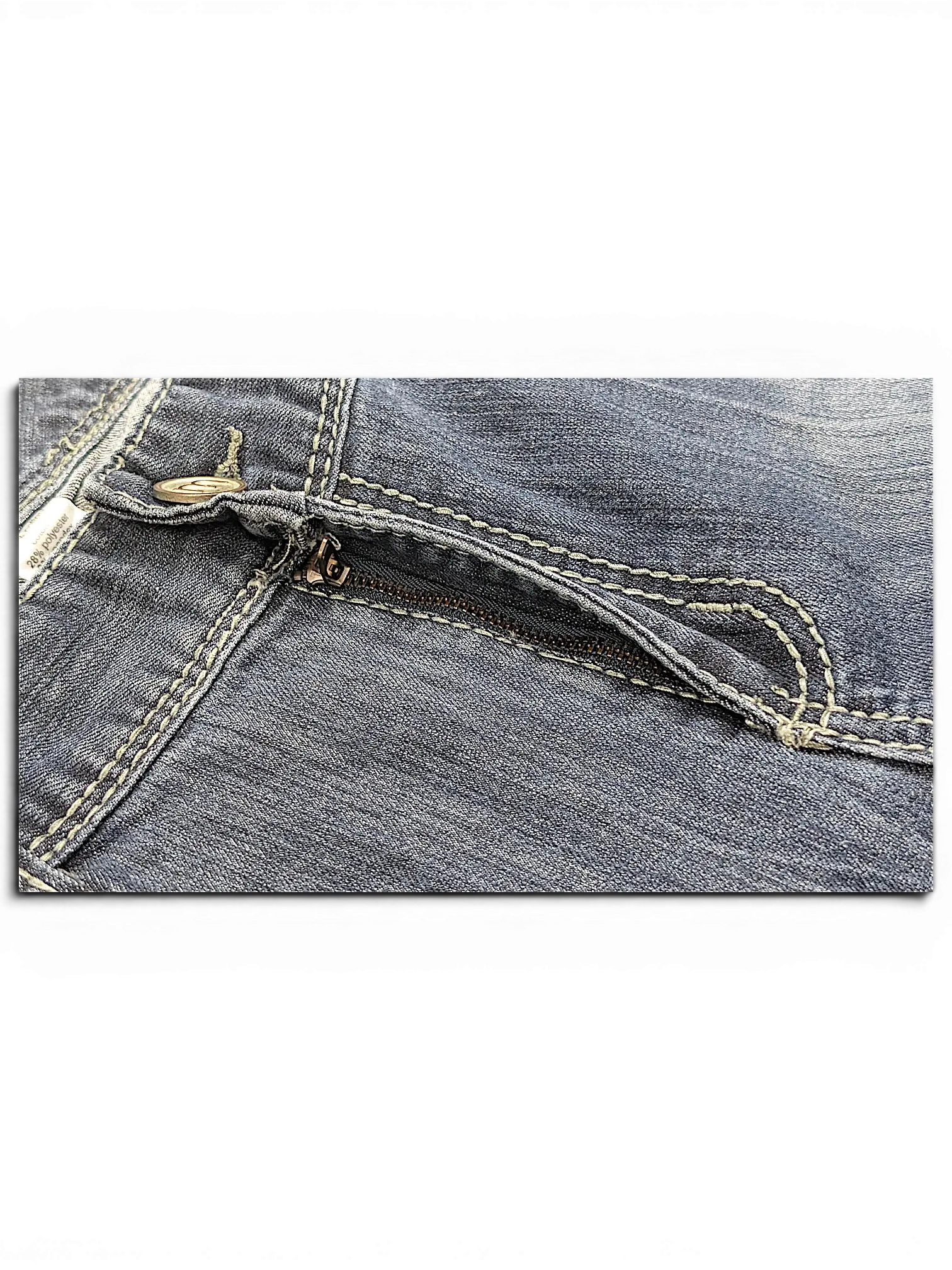 JAKE & IPI Maurices straight leg jeans featuring blue denim fabric with contrast stitching and a zippered pocket.