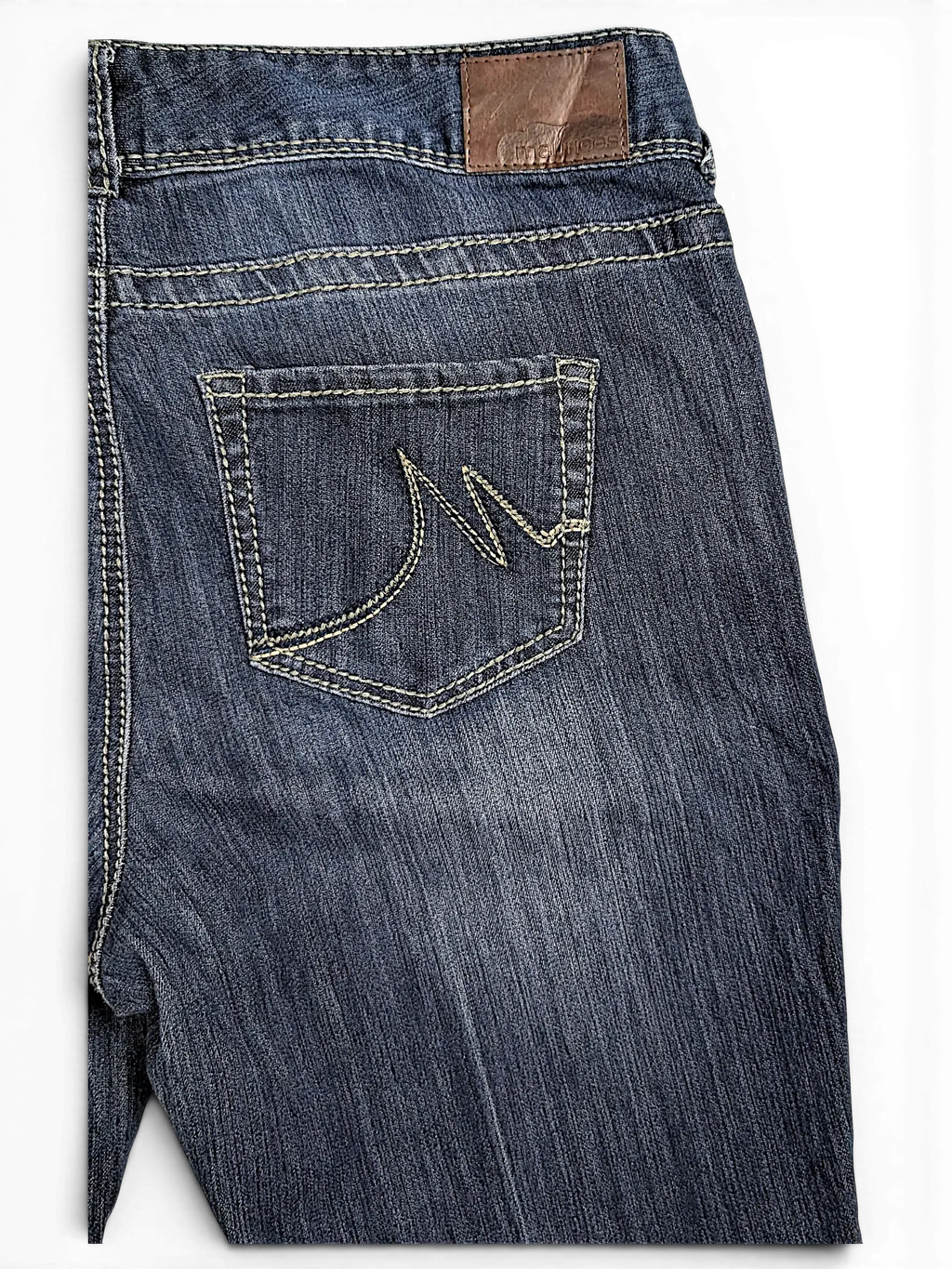 JAKE & IPI Maurices dark wash straight leg jeans with contrast stitching and embroidered back pocket detail