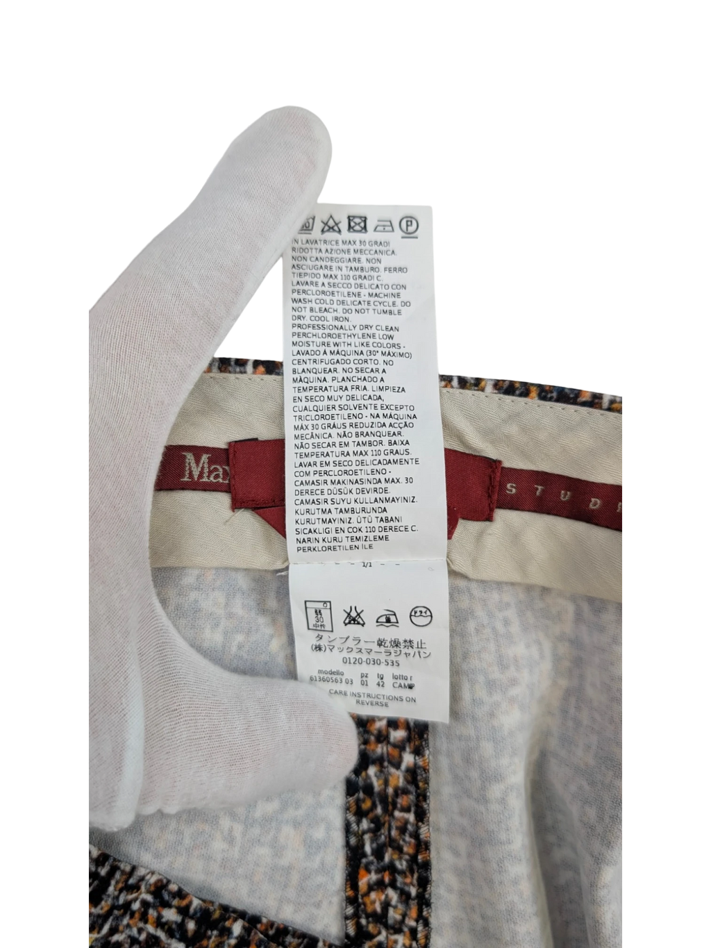 JAKE & IPI Max Mara Studio black, beige, and brown tweed-effect slim tailored trousers, IT 42.