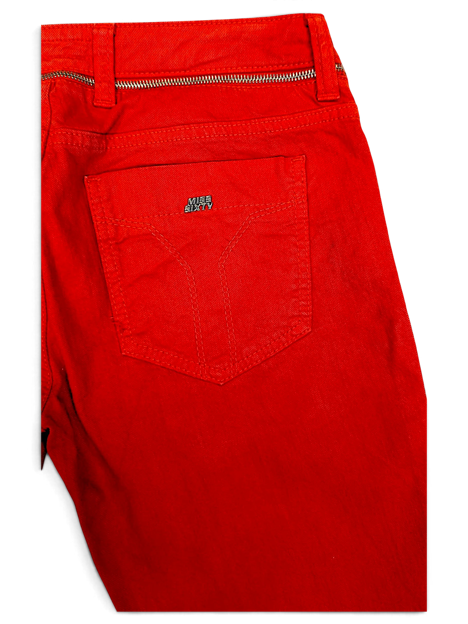 JAKE & IPI pre-owned Miss Sixty Skin Deep red denim jeans featuring a back pocket with metal logo detail