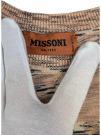 JAKE & IPI Missoni abstract jacquard knit crewneck sweater in rust, beige, cream, and charcoal earth tones. Made in Italy.