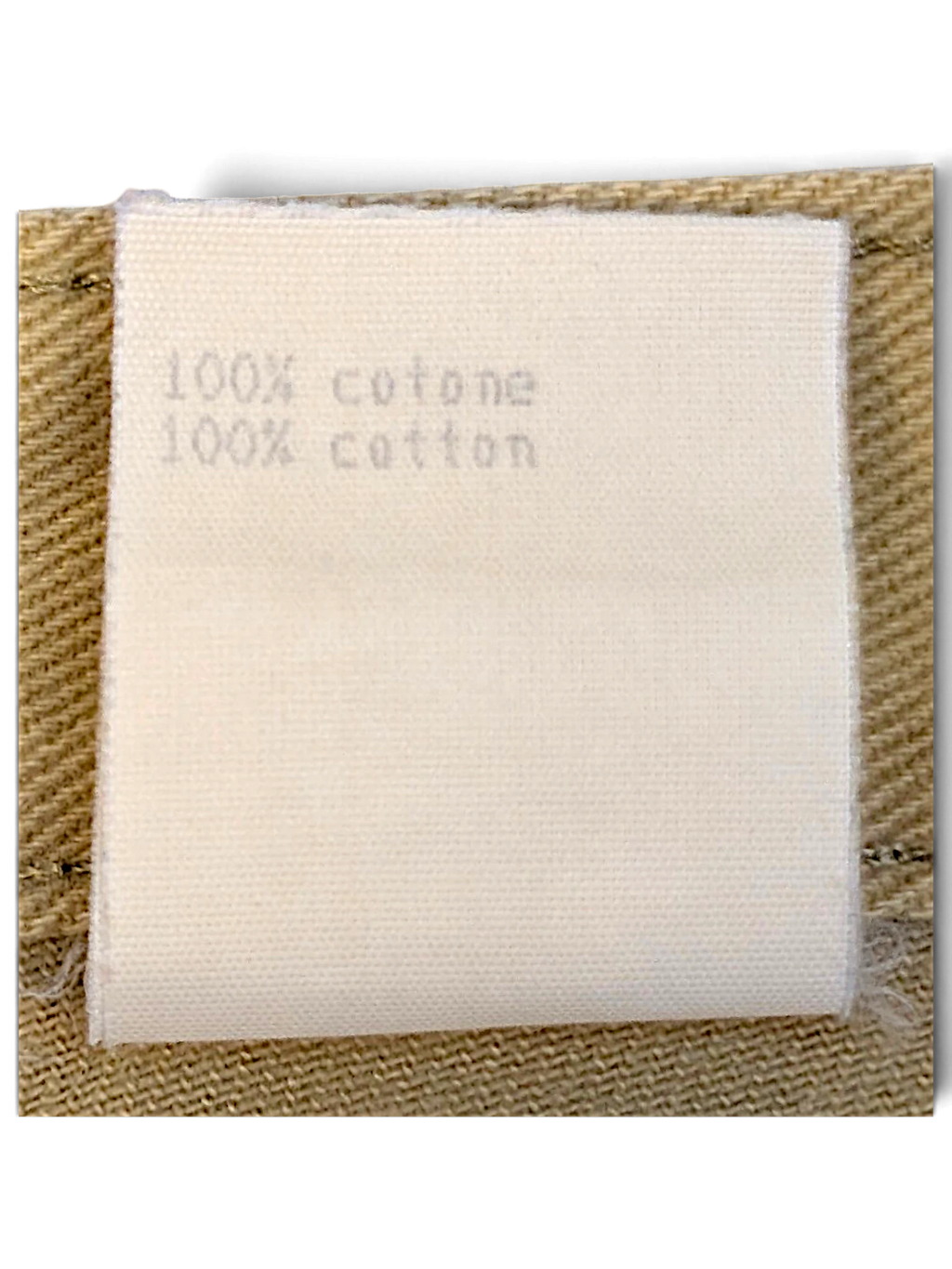 JAKE & IPI Moschino Jeans beige trousers care label showing 100 percent cotton composition