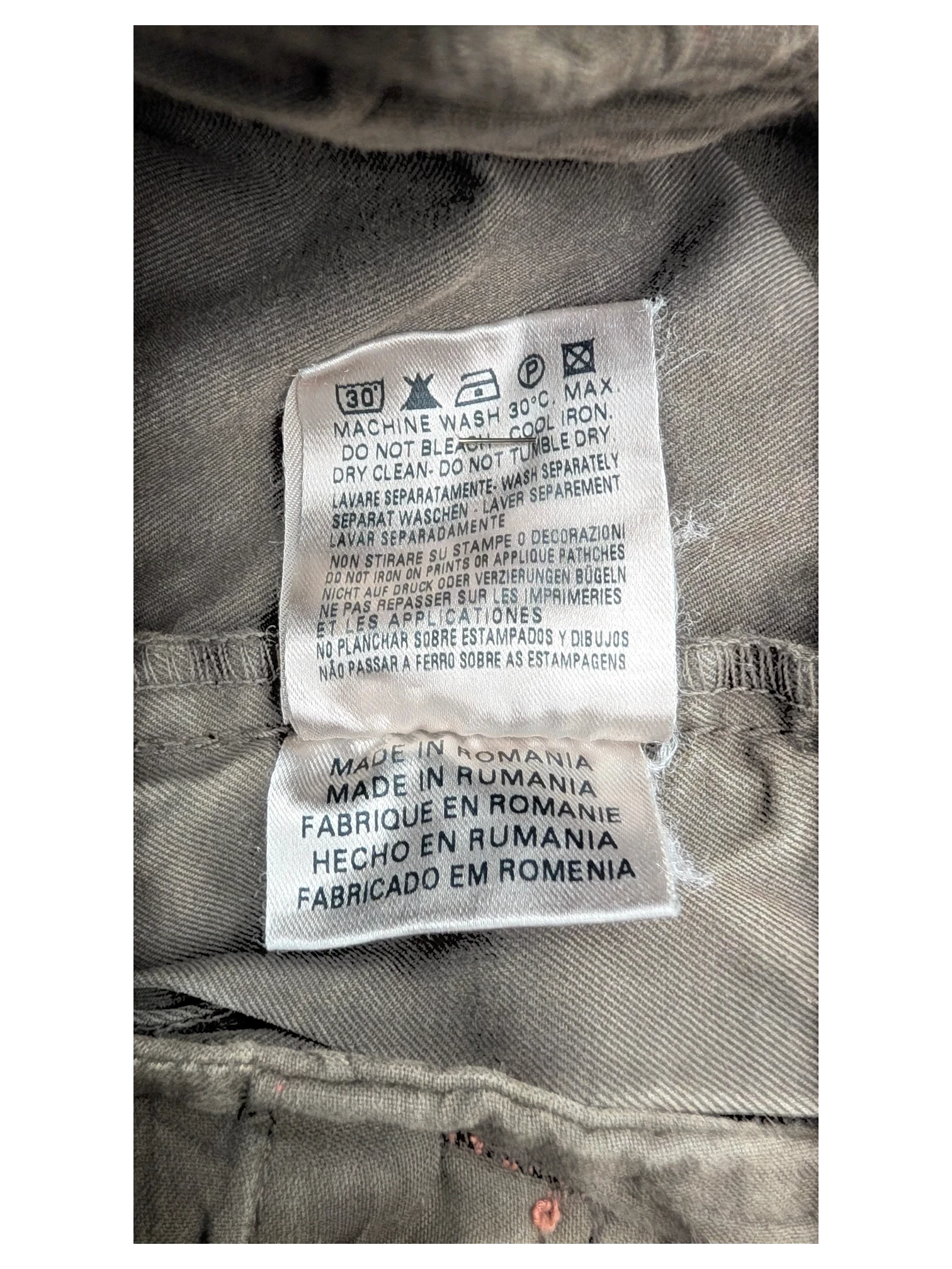 JAKE & IPI Murphy and Nye cargo pants, grey cotton blend, size 27, made in Romania.