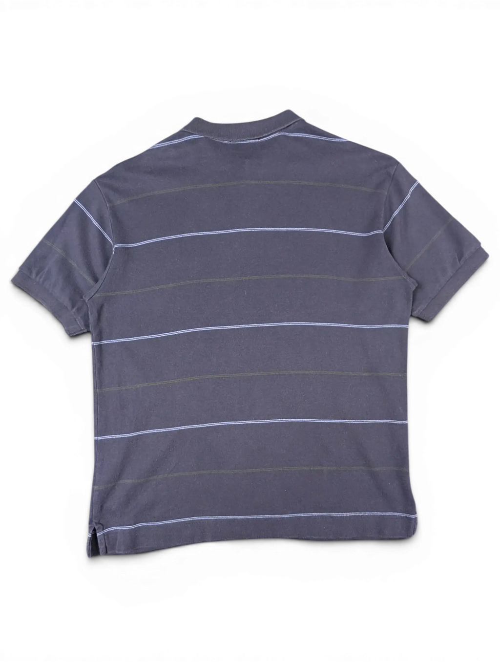 JAKE & IPI pre-owned navy Nautica polo shirt with subtle horizontal stripes, back view.