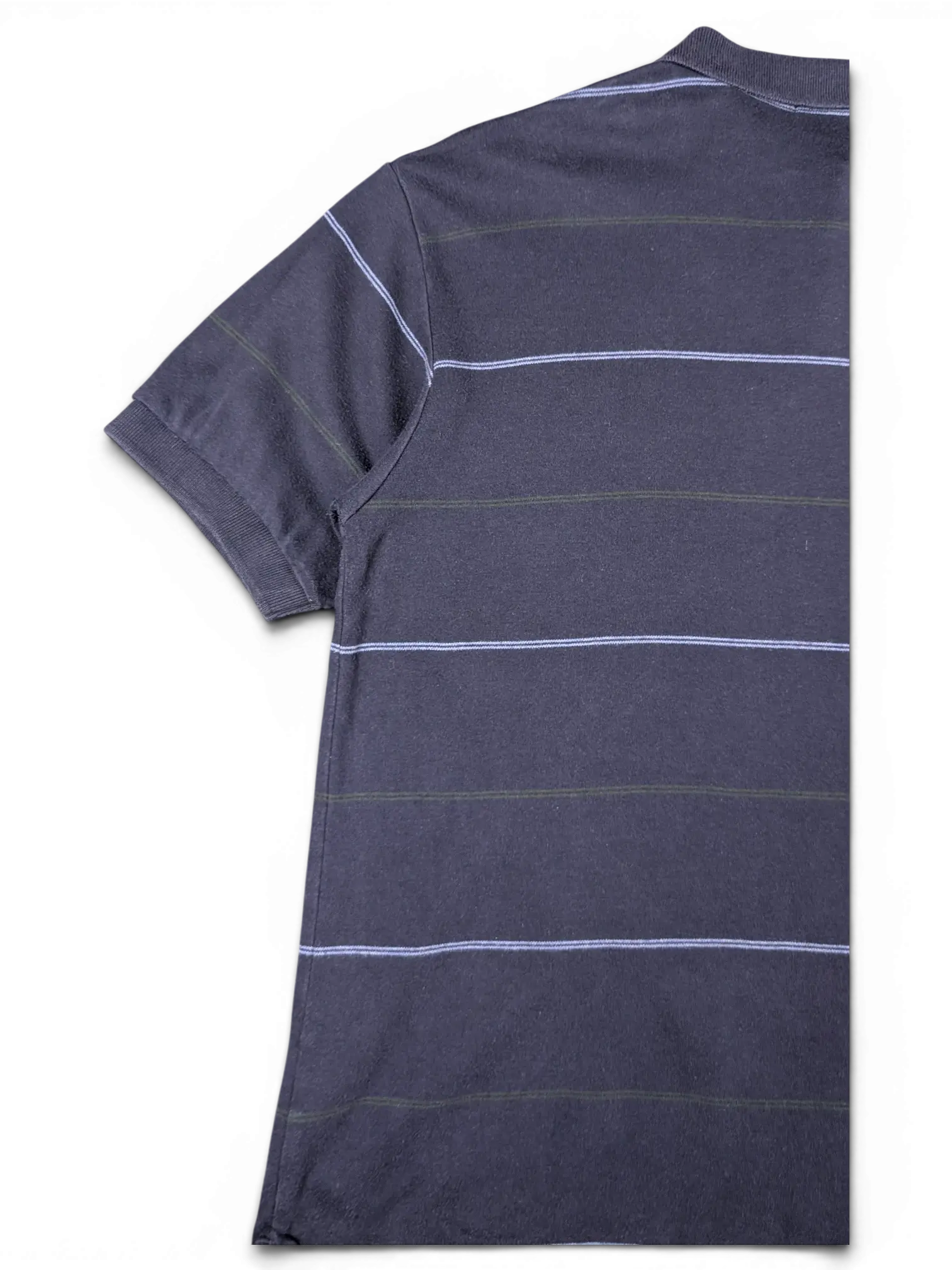 JAKE & IPI pre-owned navy Nautica polo shirt featuring subtle horizontal stripes and short sleeves.