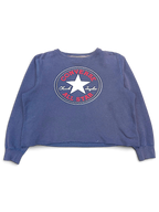JAKE & IPI navy blue cropped Converse sweatshirt with a large white and red circular logo graphic on the front