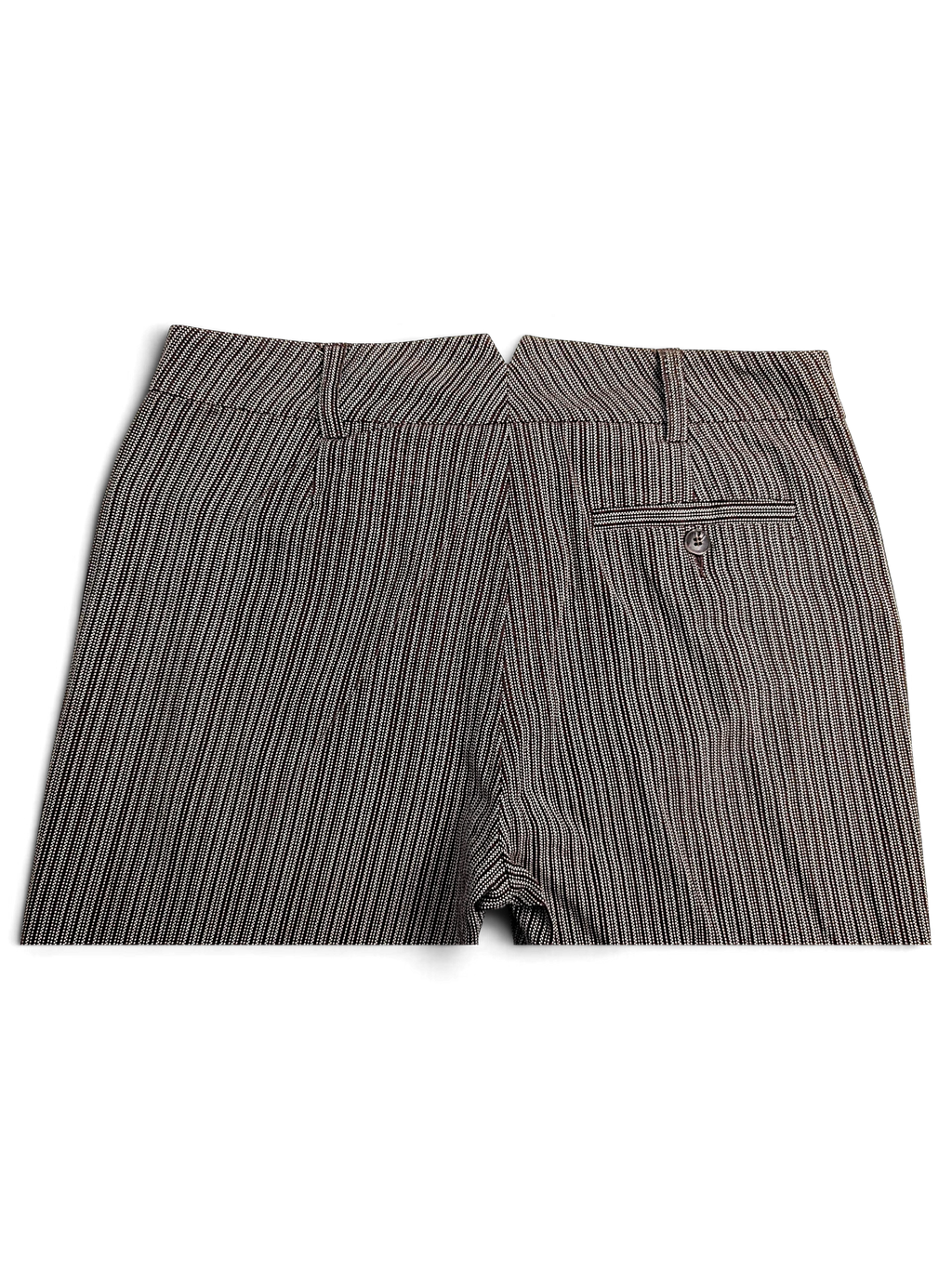 JAKE & IPI Next brown and cream cotton pinstripe trousers featuring a back pocket with a button closure.