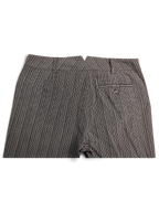 JAKE & IPI Next brown and cream cotton pinstripe trousers featuring a back pocket with a button closure.
