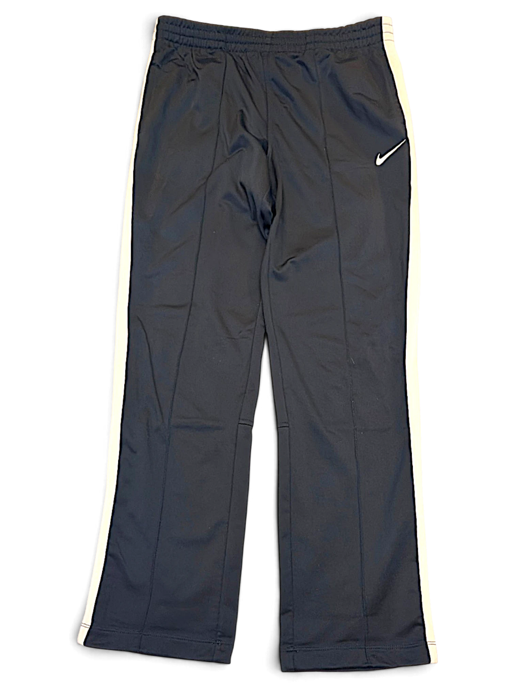 JAKE & IPI pre-owned navy Nike track pants with white side stripes and embroidered Swoosh logo