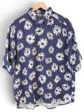 JAKE & IPI Olymp deadstock Hawaiian shirt in navy blue with a white daisy floral print and button-up front.