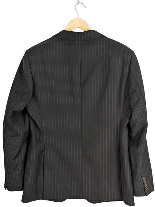 JAKE & IPI charcoal grey pinstripe wool blazer, size 52 EU, notched lapel, two-button closure.