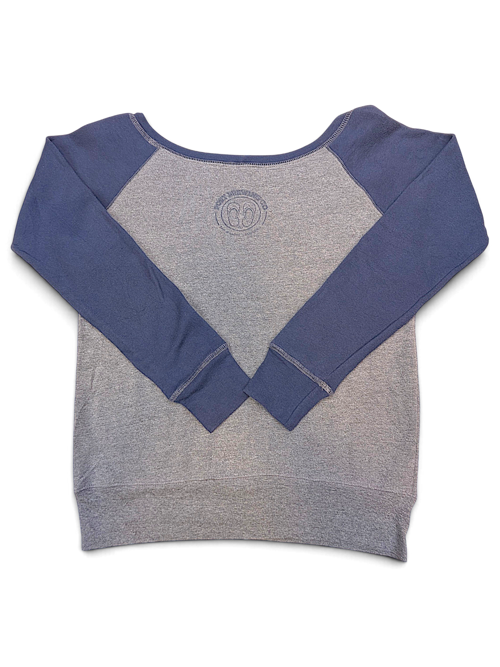 JAKE & IPI Port Brewing CO college sweatshirt in grey and navy blue with a wide neckline and raglan sleeves