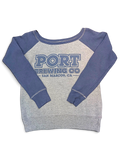 JAKE & IPI grey and navy blue long-sleeve sweatshirt with a wide neckline and Port Brewing CO graphic print