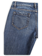 JAKE & IPI Prada blue cotton straight-leg jeans featuring distressed pocket details and frayed edges
