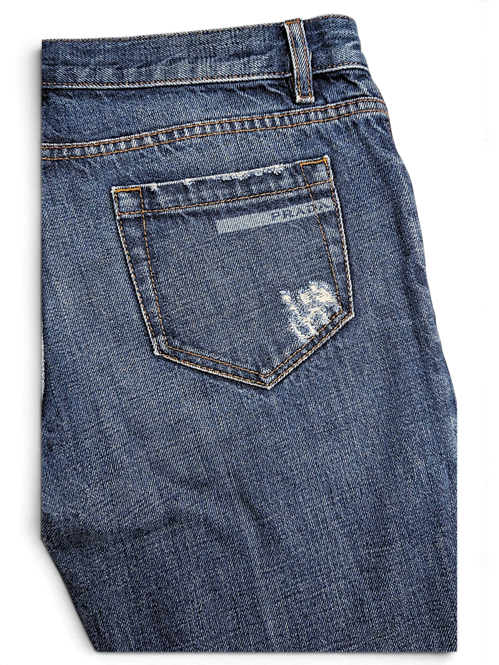 JAKE & IPI pre-owned Prada blue cotton straight-leg jeans featuring a distressed back pocket with frayed details