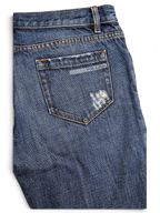 JAKE & IPI pre-owned Prada blue cotton straight-leg jeans featuring a distressed back pocket with frayed details