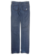 JAKE & IPI pre-owned Prada blue cotton straight-leg jeans with distressed back pockets and frayed hems.