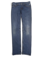 JAKE & IPI Prada blue cotton straight-leg jeans with distressed pocket details and frayed hems.