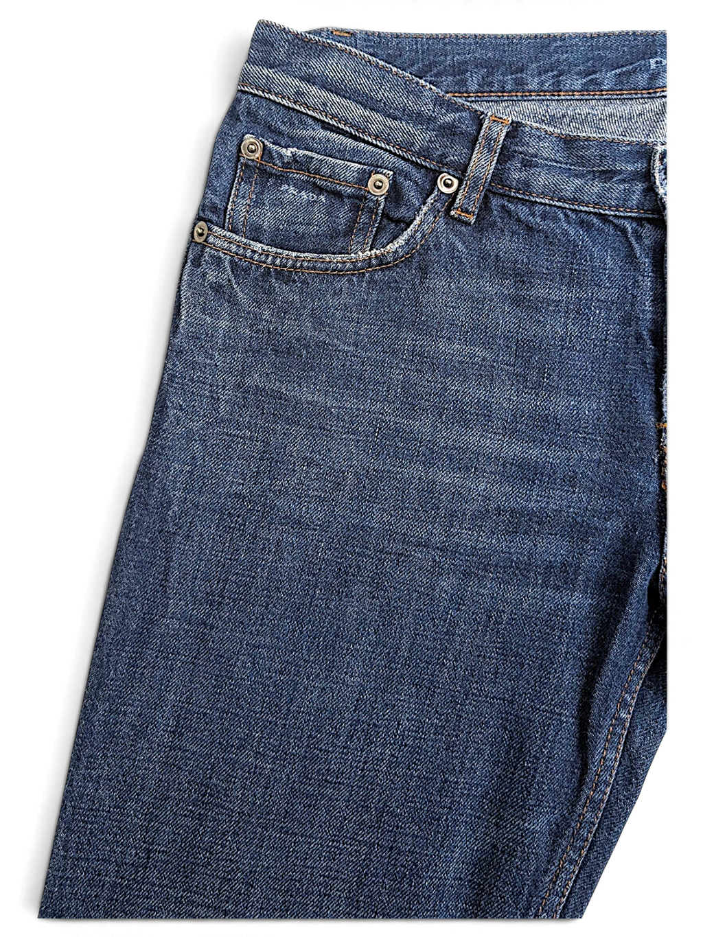 JAKE & IPI Prada blue cotton straight-leg jeans featuring a classic five-pocket design with distressed detailing.