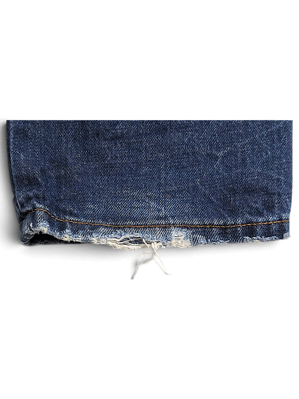 JAKE & IPI Prada blue cotton straight-leg jeans featuring heavily frayed and distressed hem detail