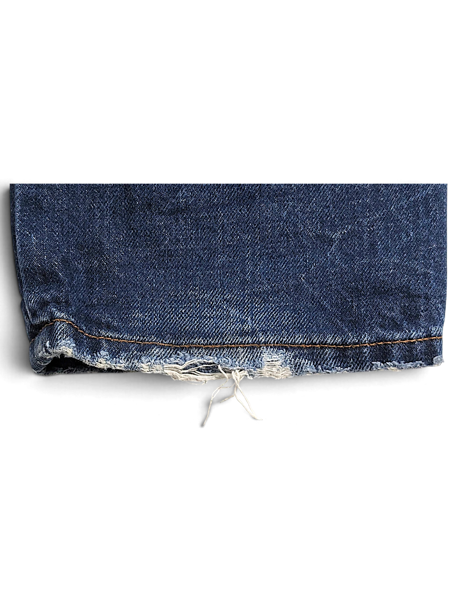 JAKE & IPI Prada blue cotton straight-leg jeans featuring heavily frayed and distressed hem detail