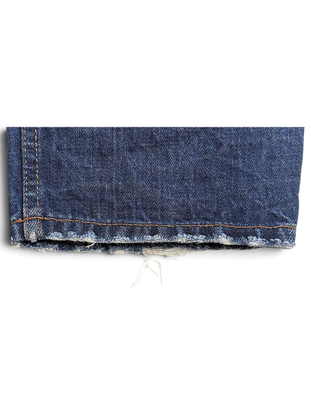 JAKE & IPI Prada blue cotton jeans featuring a distressed frayed hem with contrast stitching