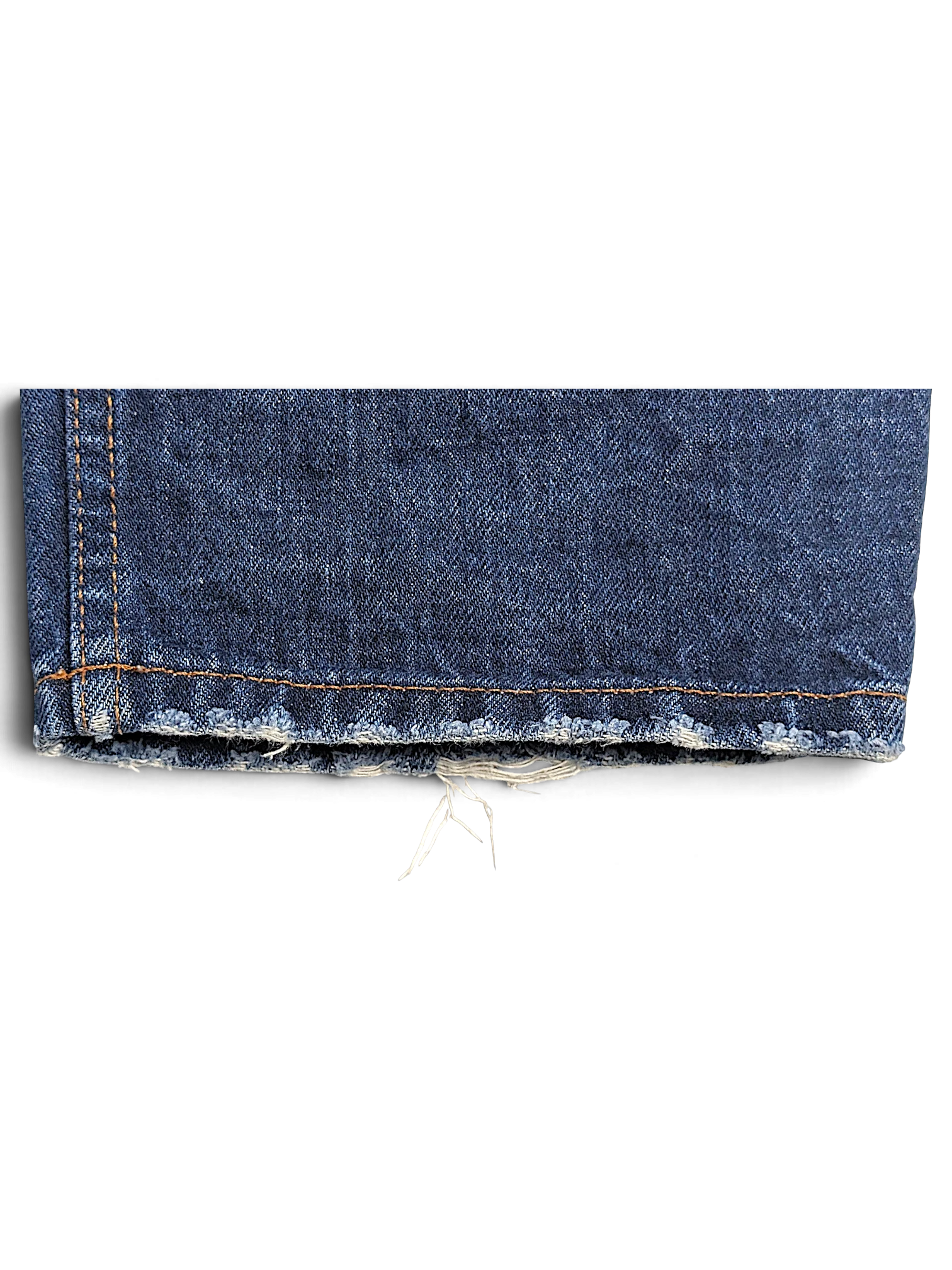 JAKE & IPI Prada blue cotton jeans featuring a distressed frayed hem with contrast stitching