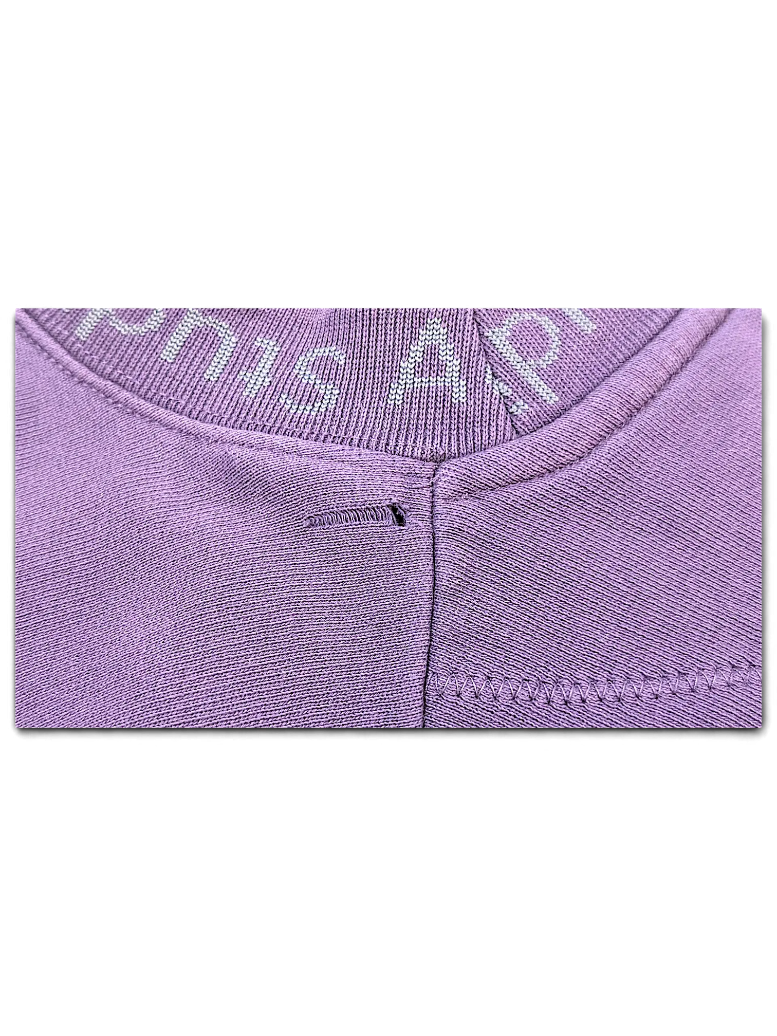 JAKE & IPI purple college sweatshirt featuring a ribbed collar with embroidered text and a small buttonhole detail