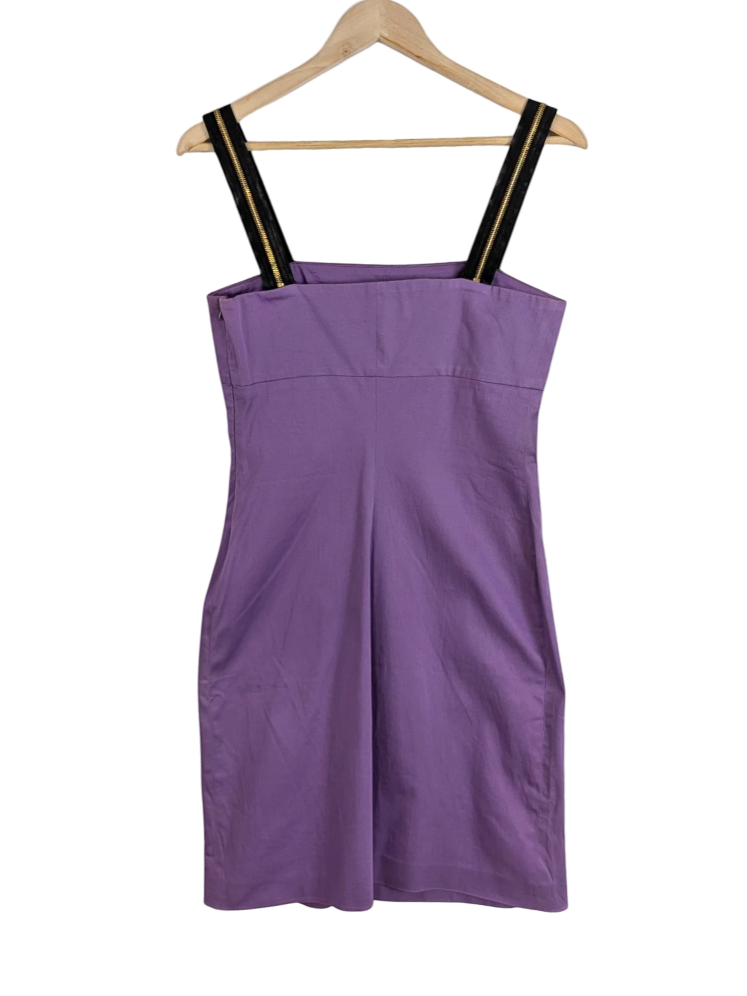 JAKE & IPI purple cotton blend fitted dress with black zip straps, size IT 42