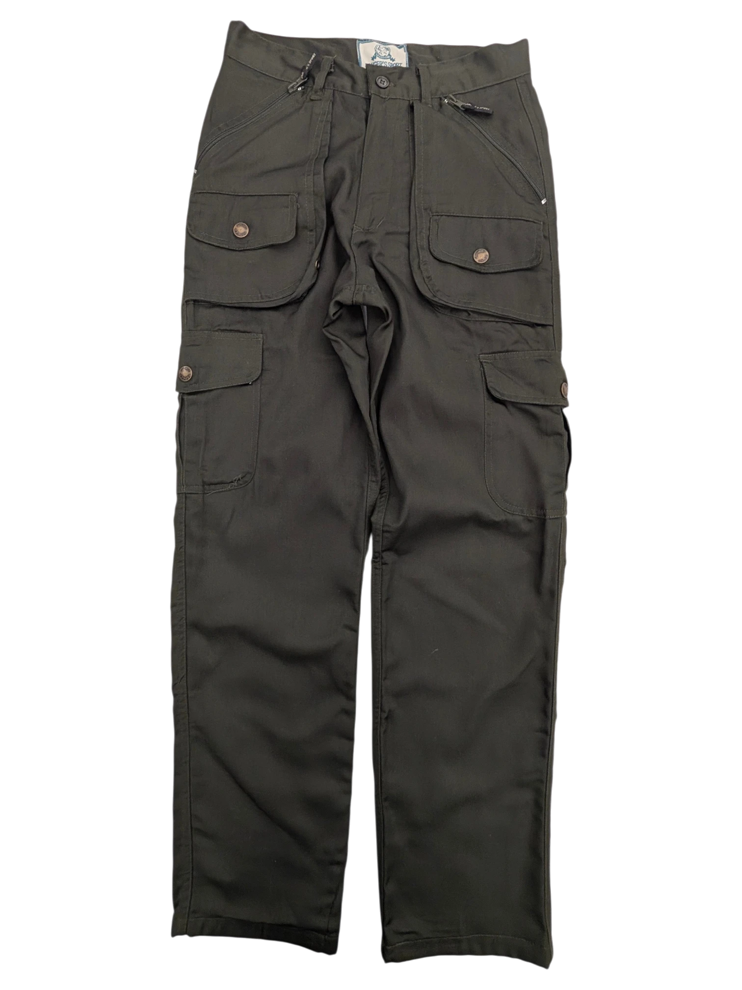 JAKE & IPI Ranger's Sport Cargo Pants in dark green, featuring multiple flap pockets with button closures and zippered pockets.