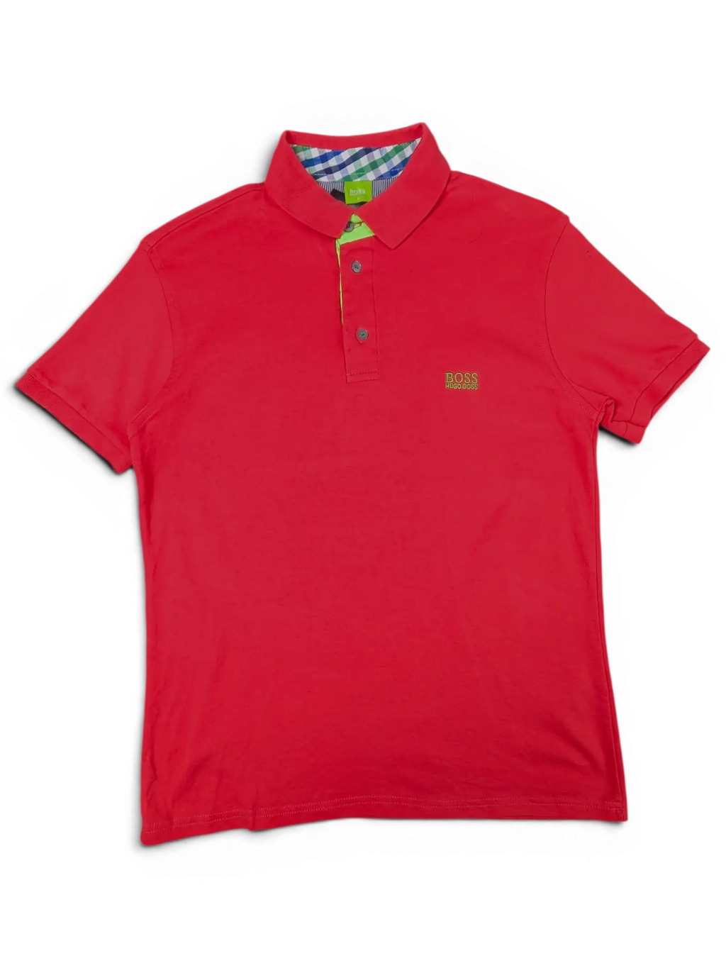JAKE & IPI pre-owned red BOSS Green polo shirt with green placket detail and checked inner collar