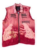 JAKE & IPI Rockstar Original red bleached denim vest with distressed details and graphic print.