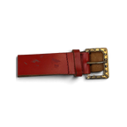 JAKE & IPI red leather belt featuring a gold-tone square buckle with decorative metal studs.