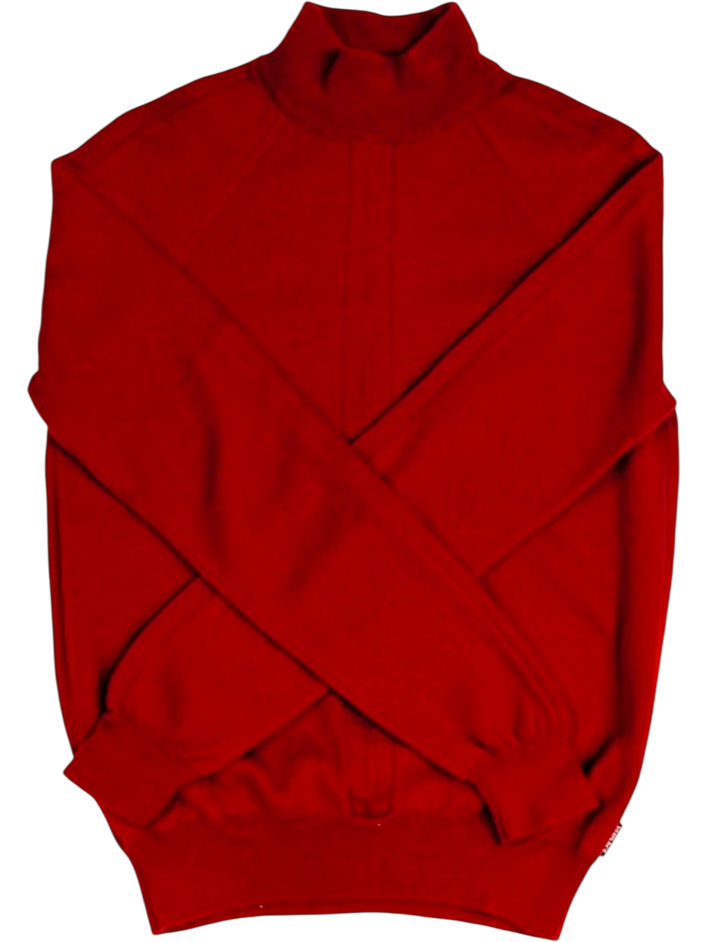 JAKE & IPI Vintage Versace Jeans Couture red wool turtleneck sweater with raglan sleeves and embroidered Medusa logo. Size S.