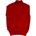 JAKE & IPI Vintage Versace Jeans Couture red wool turtleneck sweater with raglan sleeves and embroidered Medusa logo. Size S.