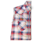 JAKE & IPI pre-owned Replay sleeveless plaid western shirt in red, beige, and blue with raw-cut armholes and embroidery