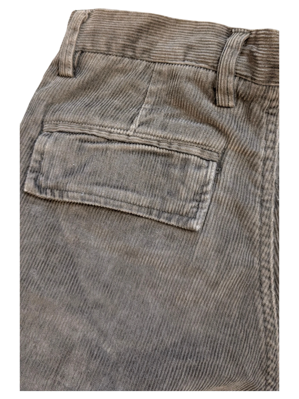 JAKE & IPI RIFLE corduroy cargo pants in a neutral taupe color with a button-flap back pocket.