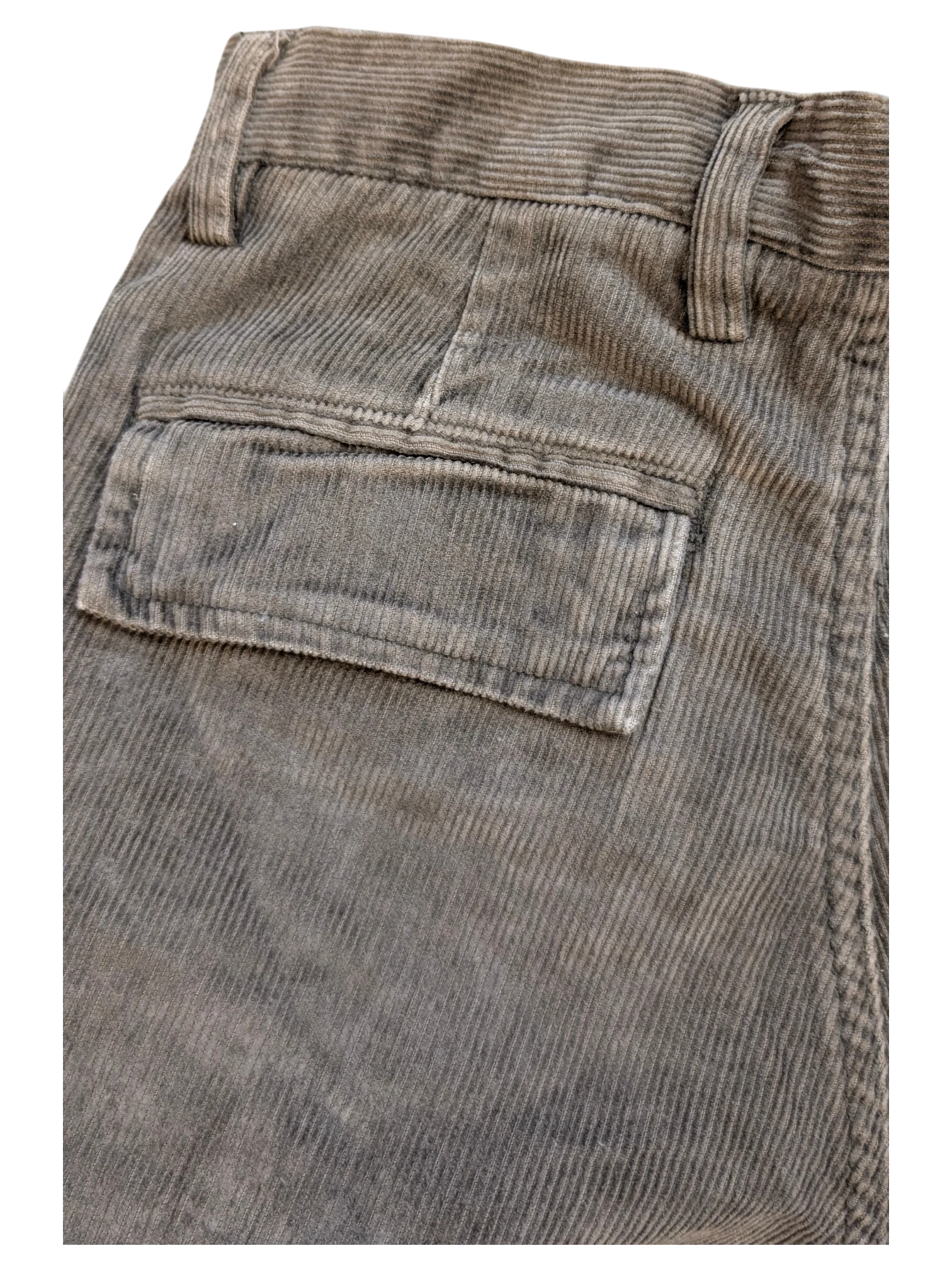 JAKE & IPI RIFLE corduroy cargo pants in a neutral taupe color with a button-flap back pocket.