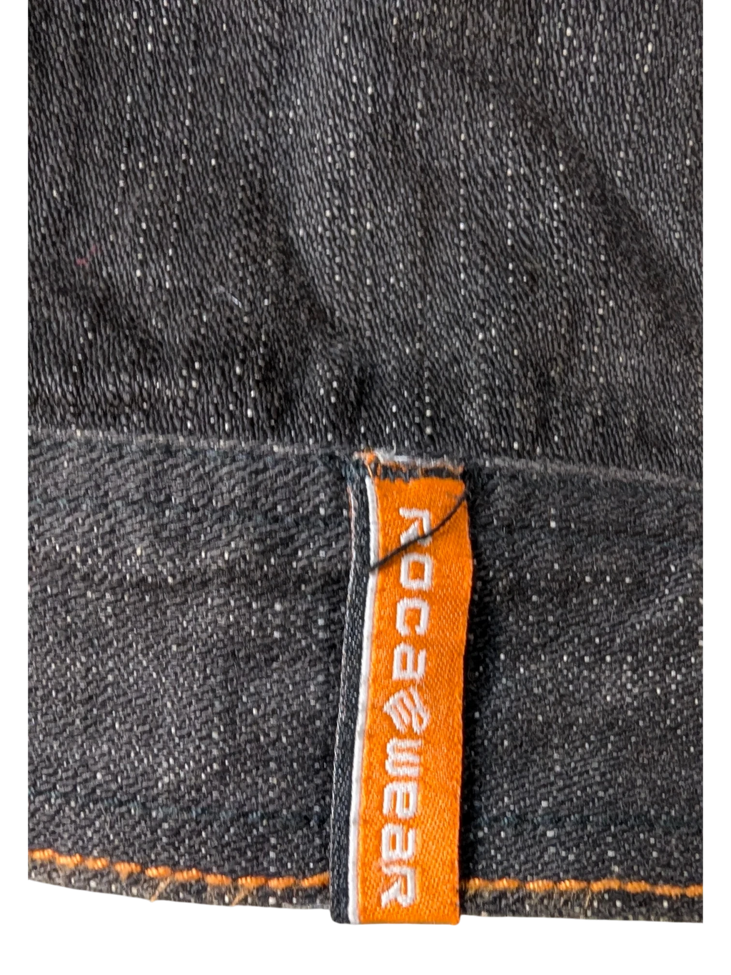 JAKE & IPI dark wash denim jacket with orange Rocawear tag