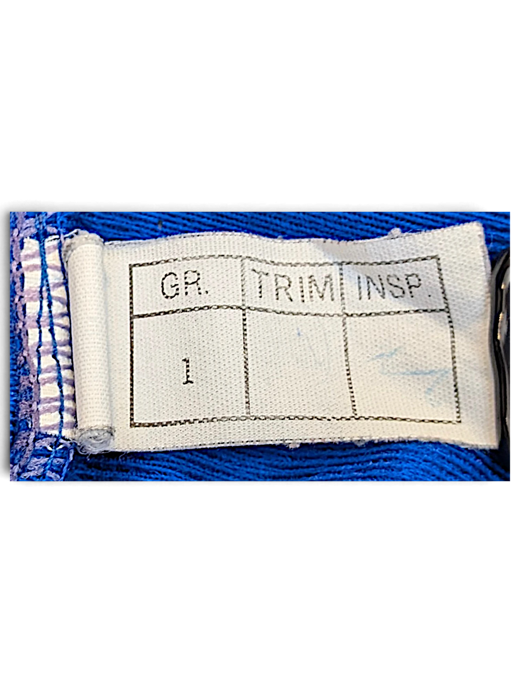 JAKE & IPI Rucanor royal blue track pants garment label detail showing size 1