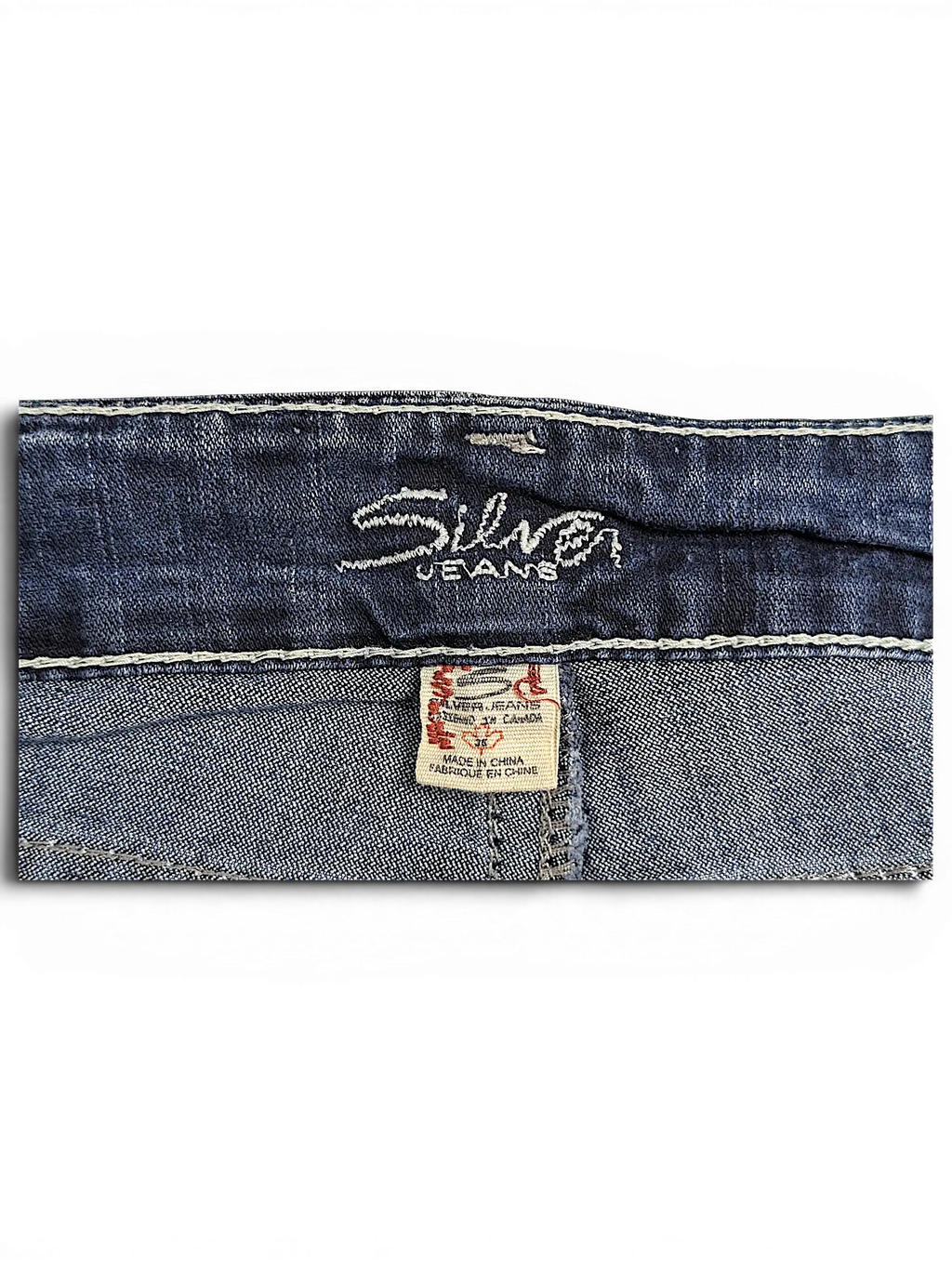 JAKE & IPI Silver Jeans Suki capri denim waistband with white contrast stitching and interior brand label
