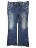 JAKE & IPI Silver Jeans Co Elyse slim boot cut jeans in medium wash denim with distressed details