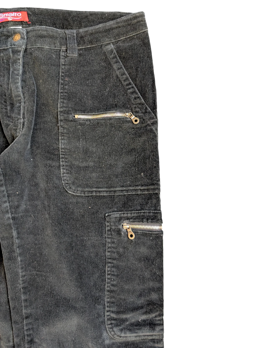 JAKE & IPI Smalto dark grey corduroy cargo pants with zippered pockets and a relaxed fit.