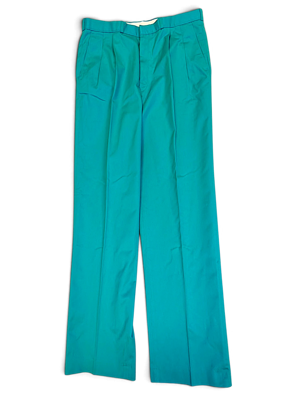 JAKE & IPI vintage St Michael green pleated trousers with a straight-leg fit made from a polyester cotton blend.
