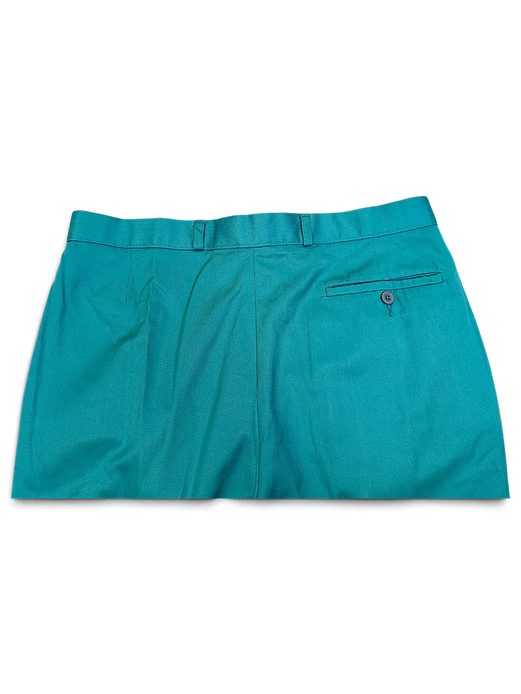 JAKE & IPI vintage St Michael green pleated trousers with a back buttoned pocket, made from polyester cotton blend.
