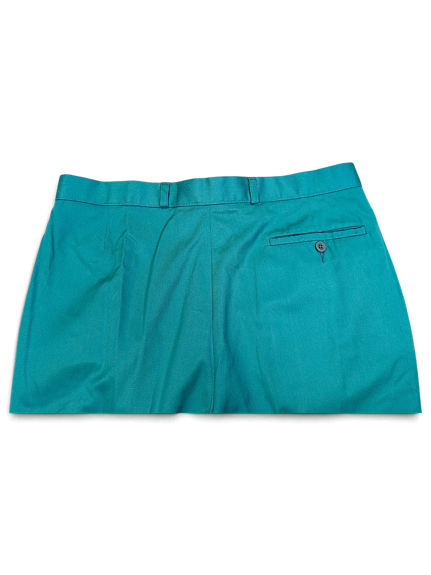 JAKE & IPI vintage St Michael green pleated trousers with a back buttoned pocket, made from polyester cotton blend.