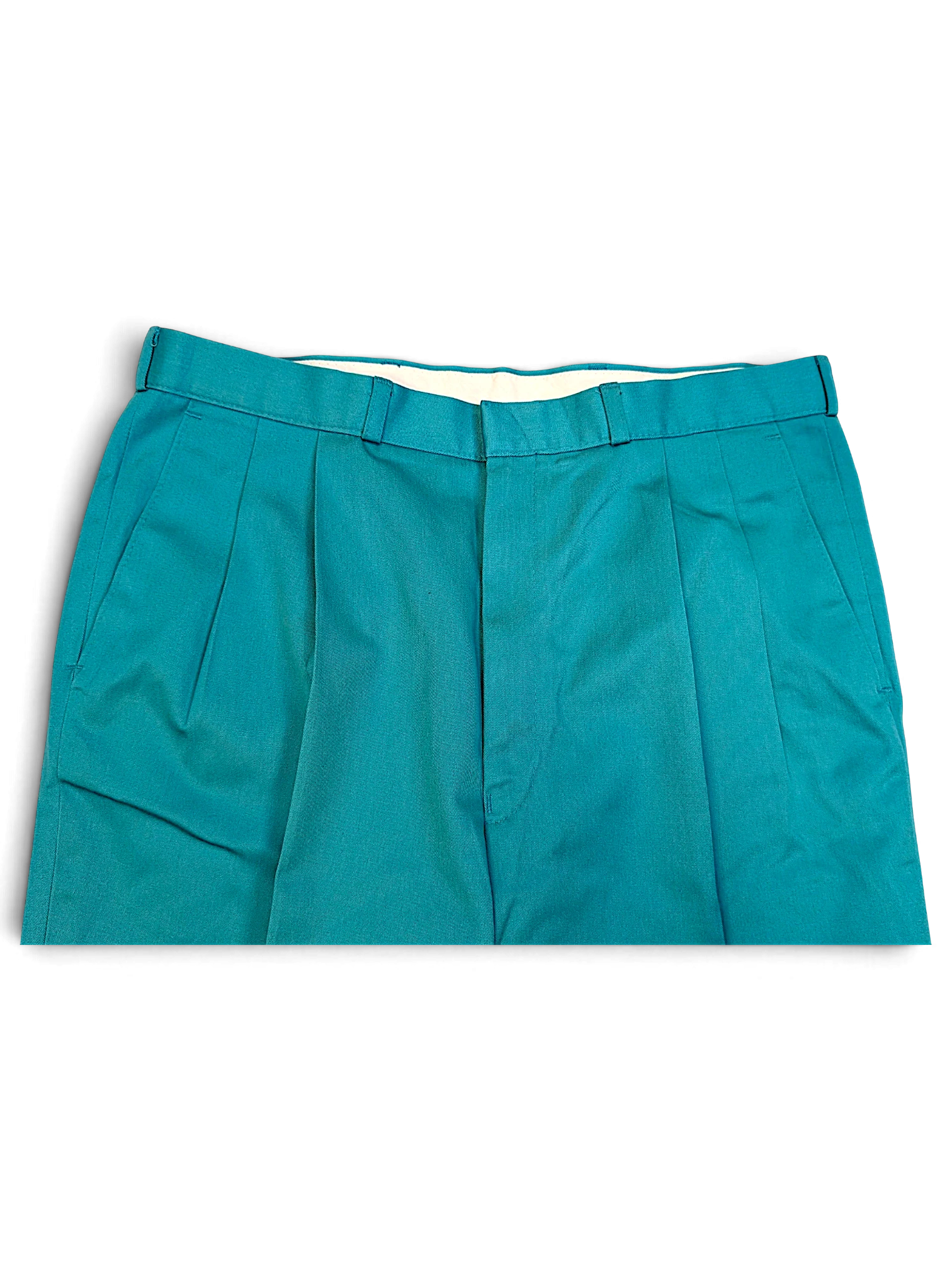 JAKE & IPI vintage St Michael green pleated trousers in a straight-leg polyester cotton blend.
