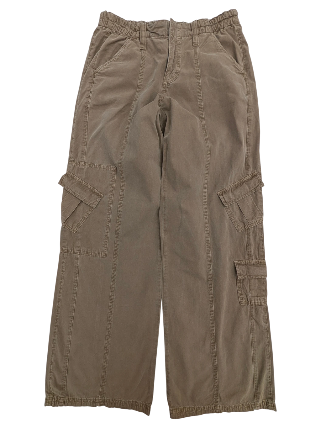 JAKE & IPI Y2K cargo pants in tan cotton with elasticated waist and multiple pockets.