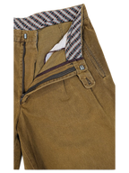 JAKE & IPI Tivoli vintage brown pleated trousers with a plaid waistband lining and front zip closure